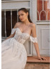 Beaded Ivory Lace Tulle Corset Back Sparkly Wedding Dress